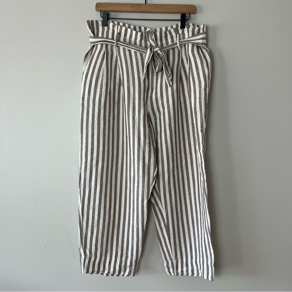 Madewell White and Brown Striped Wide Leg Paperbag Pants